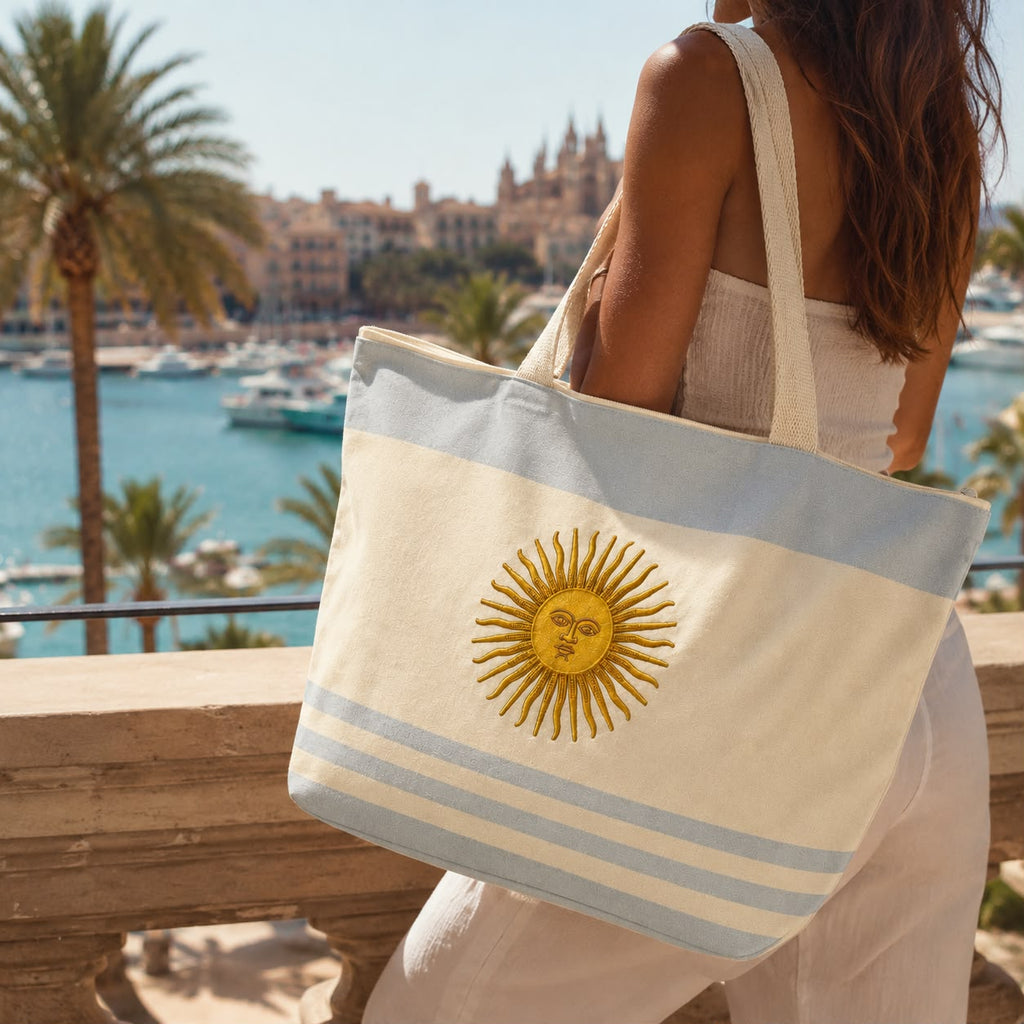 Bolso Tote Argentina Bordado Sol de Mayo – Bolso Grande de Playa y Viaje
