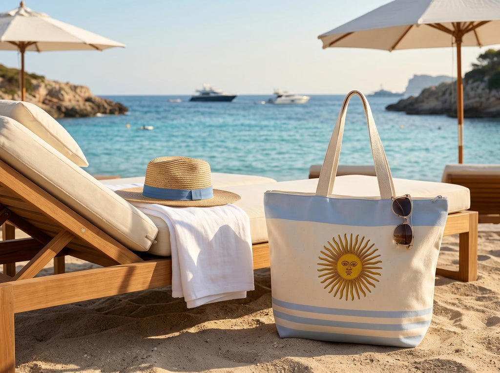 Bolso Tote Argentina Bordado Sol de Mayo – Bolso Grande de Playa y Viaje